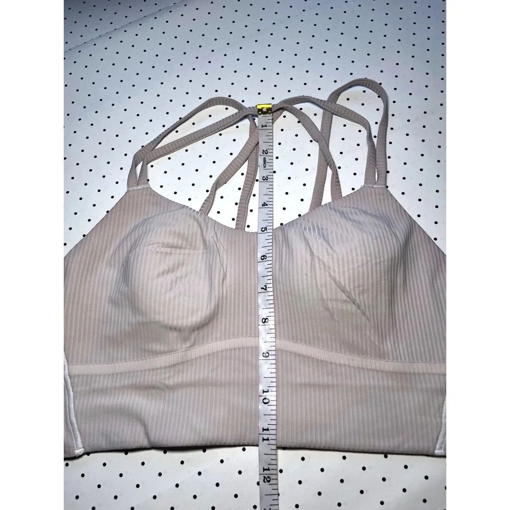 Lululemon Ribbed Longline Sports Bra Womens Light Taupe Strappy Back Yoga Bra